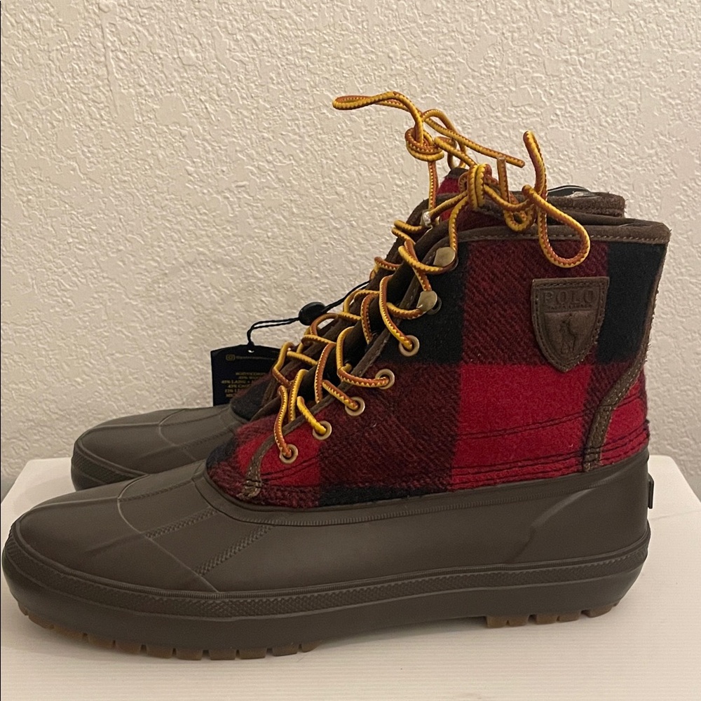 Polo Ralph Lauren Men's Claus Plaid Wool Lace-Up Duck Boots - Picture 3 of 16